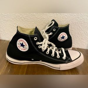 Men’s size 11 or women’s size 13 high top lace up , black Converse shoes